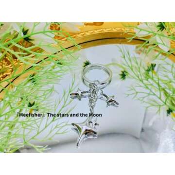 Meefisher Cute Star Keychain Aesthetic Accessories Stainless Steel Key Ring Purse Handbag Backpack Bag Charms Car Holder