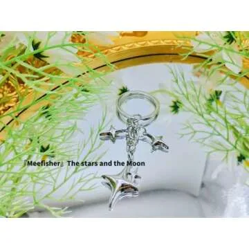 Meefisher Cute Star Keychain Aesthetic Accessories Stainless Steel Key Ring Purse Handbag Backpack Bag Charms Car Holder
