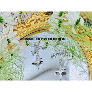 Meefisher Cute Star Keychain Aesthetic Accessories Stainless Steel Key Ring Purse Handbag Backpack Bag Charms Car Holder