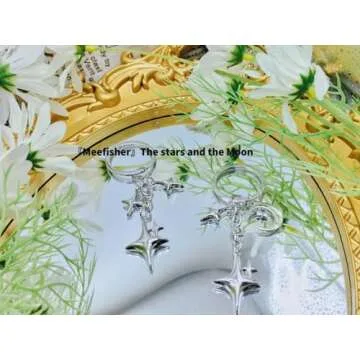 Meefisher Cute Star Keychain Aesthetic Accessories Stainless Steel Key Ring Purse Handbag Backpack Bag Charms Car Holder