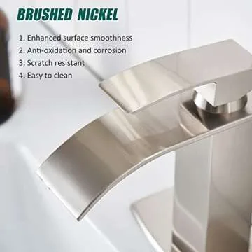 Hoimpro Waterfall Spout Brushed Nickel Single Hole Bathroom Faucet,Single Handle Bathroom Vanity Sink Faucet, Rv Lavatory Vessel Faucet with 6 Inch Deck Plate, Brass