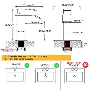 Hoimpro Waterfall Spout Brushed Nickel Single Hole Bathroom Faucet,Single Handle Bathroom Vanity Sink Faucet, Rv Lavatory Vessel Faucet with 6 Inch Deck Plate, Brass
