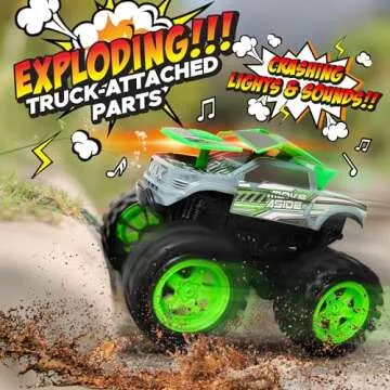 Exploding Monster Truck Toy with Explosive Crash Sounds and Lights, Smash It Up Again and Again, Mon...
