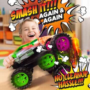 Exploding Monster Truck Toy with Explosive Crash Sounds and Lights, Smash It Up Again and Again, Monster Truck Toys for Boys Kids Ages 3, 4-7 & Above | Toddler Toys for 3 Year Old Boys Gift