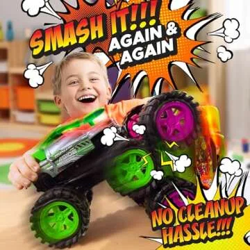 Exploding Monster Truck Toy with Explosive Crash Sounds and Lights, Smash It Up Again and Again, Monster Truck Toys for Boys Kids Ages 3, 4-7 & Above | Toddler Toys for 3 Year Old Boys Gift