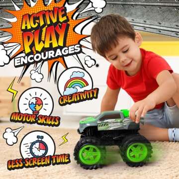 Exploding Monster Truck Toy with Explosive Crash Sounds and Lights, Smash It Up Again and Again, Monster Truck Toys for Boys Kids Ages 3, 4-7 & Above | Toddler Toys for 3 Year Old Boys Gift