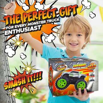 Exploding Monster Truck Toy with Explosive Crash Sounds and Lights, Smash It Up Again and Again, Monster Truck Toys for Boys Kids Ages 3, 4-7 & Above | Toddler Toys for 3 Year Old Boys Gift