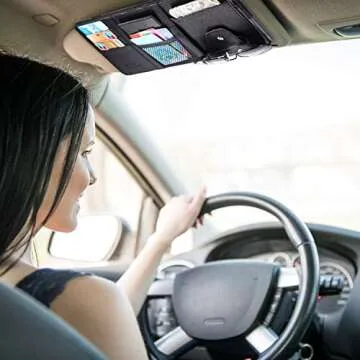 Boao 2 Packs Car Sun Visor Organizer, Sunglasses Holders for Car Sun Visor PU Auto Interior Accessories Storage Travel Document Holder with Multi Pocket (Black, 12.2 x 6.1 Inches)