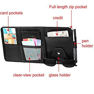 Boao 2 Packs Car Sun Visor Organizer, Sunglasses Holders for Car Sun Visor PU Auto Interior Accessories Storage Travel Document Holder with Multi Pocket (Black, 12.2 x 6.1 Inches)