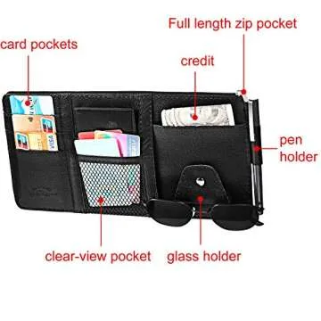 Boao 2 Packs Car Sun Visor Organizer, Sunglasses Holders for Car Sun Visor PU Auto Interior Accessories Storage Travel Document Holder with Multi Pocket (Black, 12.2 x 6.1 Inches)