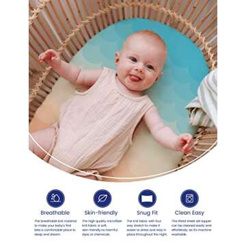 TotAha Premium Stretchy Bassinet Cradle Sheets (2-Pack) -Hypoallergenic, Silky Comfort, Buttery Soft...