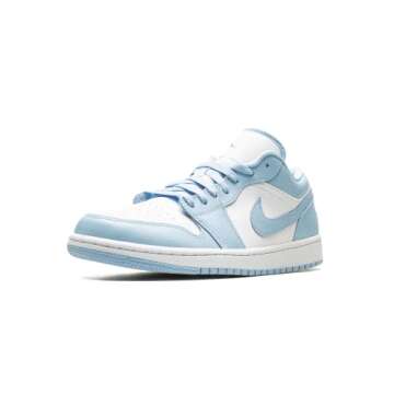 Nike Women's Air Jordan 1 Low UNC Basketball Shoe, White/Ice Blue, 8