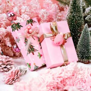Pink Christmas Tree Reversible Wrapping Paper Roll