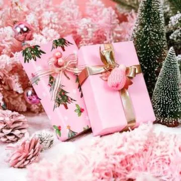 Pink Christmas Tree Reversible Wrapping Paper Roll