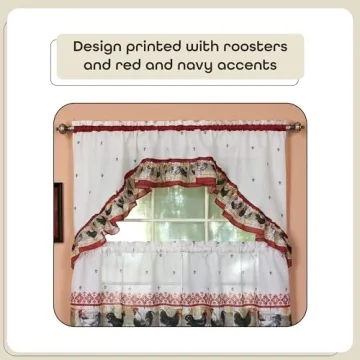 Rooster Printed Tier and Swag Curtain Set for Home