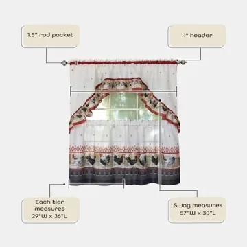 Rooster Printed Tier and Swag Curtain Set for Home