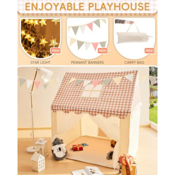 RONGFA Kids Play Tent, Playhouse for Kids Indoor & Outdoor, Kids Tent with Star Light, Flags and Carry Bag, Washable Kids Tent for Girls & Boys (Without Mat)