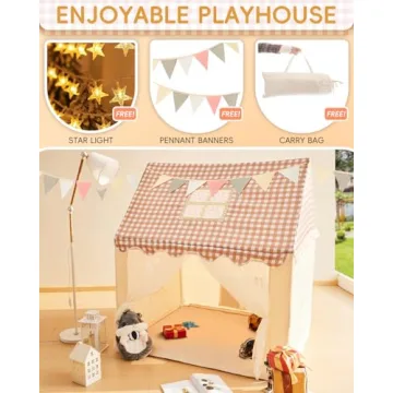 RONGFA Kids Play Tent, Playhouse for Kids Indoor & Outdoor, Kids Tent with Star Light, Flags and Carry Bag, Washable Kids Tent for Girls & Boys (Without Mat)