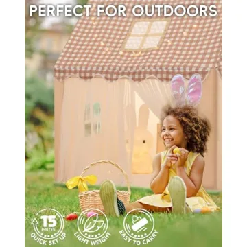 RONGFA Kids Play Tent, Playhouse for Kids Indoor & Outdoor, Kids Tent with Star Light, Flags and Carry Bag, Washable Kids Tent for Girls & Boys (Without Mat)