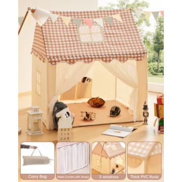 RONGFA Kids Play Tent, Playhouse for Kids Indoor & Outdoor, Kids Tent with Star Light, Flags and Carry Bag, Washable Kids Tent for Girls & Boys (Without Mat)