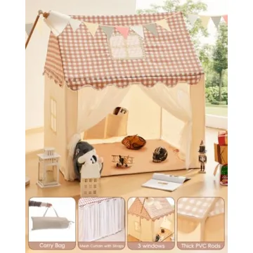 RONGFA Kids Play Tent, Playhouse for Kids Indoor & Outdoor, Kids Tent with Star Light, Flags and Carry Bag, Washable Kids Tent for Girls & Boys (Without Mat)