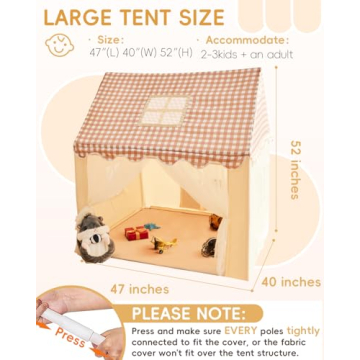 RONGFA Kids Play Tent, Playhouse for Kids Indoor & Outdoor, Kids Tent with Star Light, Flags and Carry Bag, Washable Kids Tent for Girls & Boys (Without Mat)