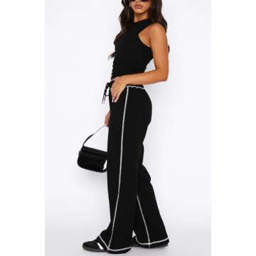 DISCIPBUSH Track Pants Women - Soft Wide Leg Sweatpants Women Drawstring Lounge Pants Joggers with P...