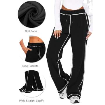 DISCIPBUSH Track Pants Women - Soft Wide Leg Sweatpants Women Drawstring Lounge Pants Joggers with Pockets Black M