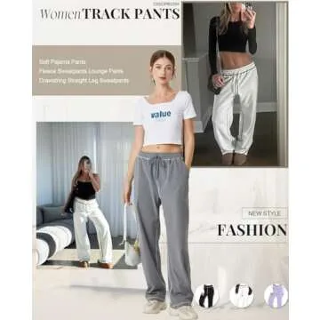 DISCIPBUSH Track Pants Women - Soft Wide Leg Sweatpants Women Drawstring Lounge Pants Joggers with Pockets Black M