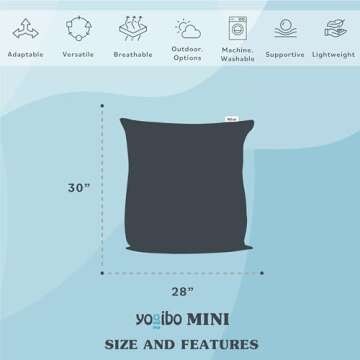 Yogibo Mini Bean Bag, Small Beanbag Chair for Kids, Teens and Adults, for Meditation and Sitting, Fibead Filling Conforms to Body, Washable, Removable Cover, Turquoise