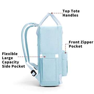 KALIDI Casual Laptop Backpack 15 Inches Classic Camping Rucksack Travel Outdoor Square Daypack College Hiking Gym Bag, Sky Blue
