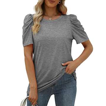 Tshirts Shirts for Women Dressy Casual Puff Sleeve Fashion Tops Summer Clothes Gray M