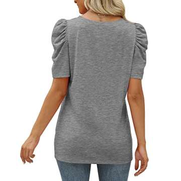 Tshirts Shirts for Women Dressy Casual Puff Sleeve Fashion Tops Summer Clothes Gray M