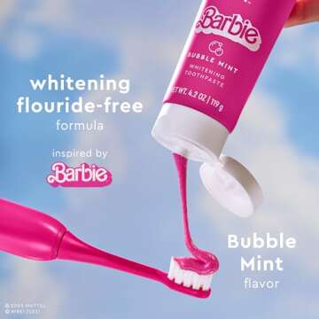 Barbie™ x MOON Bubble Mint Whitening Toothpaste for Kids and Adults, Stain Removal, Fluoride-Free, Gentle on Senstive Teeth, Vegan, Fresh Breath, 4.2 Oz