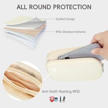 CLUCI Wristlet Wallet for Women Large Capacity 3 Zipper Purse with Credit Card Holder Nylon Quilted Clutch Purse for Women Beige