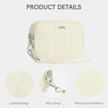 CLUCI Wristlet Wallet for Women Large Capacity 3 Zipper Purse with Credit Card Holder Nylon Quilted Clutch Purse for Women Beige