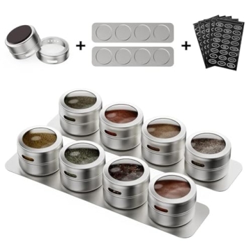Vetacsion Modern Magnetic Spice Tins - 8 Jar Set