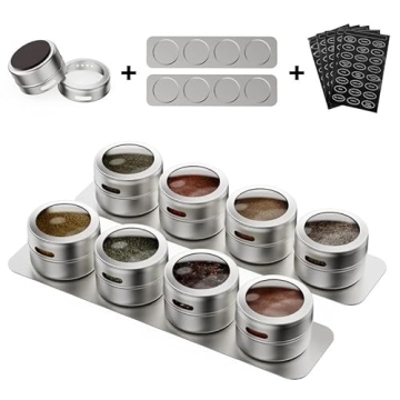 Vetacsion Magnetic Spice Tins - Set of 8 Stylish Containers