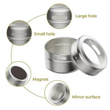 Vetacsion Magnetic Spice Tins - Set of 8 Stylish Containers