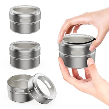 Vetacsion Magnetic Spice Tins - Set of 8 Stylish Containers