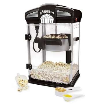 West Bend Stir Crazy Movie Theater Popcorn Popper, Gourmet Popcorn Maker Machine with Nonstick Popcorn Kettle, Measuring Tool and Popcorn Scoop for Popcorn Machine, 4 Qt., Black