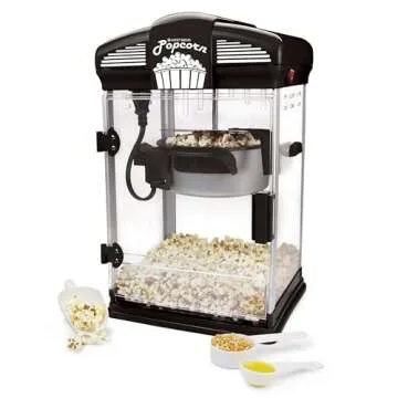 West Bend Stir Crazy Movie Theater Popcorn Popper, Gourmet Popcorn Maker Machine with Nonstick Popcorn Kettle, Measuring Tool and Popcorn Scoop for Popcorn Machine, 4 Qt., Black