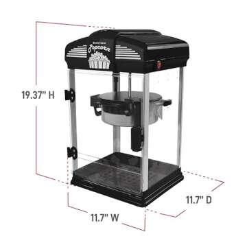 West Bend Stir Crazy Movie Theater Popcorn Popper, Gourmet Popcorn Maker Machine with Nonstick Popcorn Kettle, Measuring Tool and Popcorn Scoop for Popcorn Machine, 4 Qt., Black