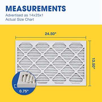 Aerostar 14x25x1 MERV 13 Pleated Air Filter, AC Furnace Air Filter, 6 Pack (Actual Size: 13 1/2" x 24 1/2" x 3/4")
