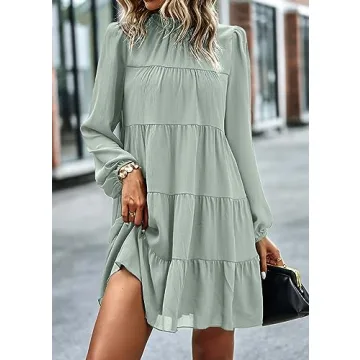 KIRUNDO Women's Long Sleeve Ruffle Dress for All Occasions