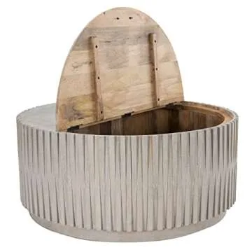Benjara Mai 40 Inch Round Coffee Table with Storage, Fluted Design, White
