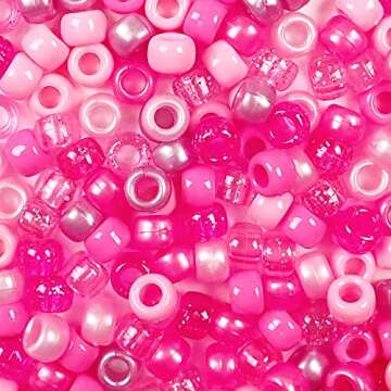 Pink Mix Pony Beads, Made in The USA, 6 x 9mm, Plastic Craft Beads for Banners, Concert Festival Bracelets, Necklaces, Key Chains & Jewelry, Hair braiding, Arts & Crafts, Bulk 500 Beads