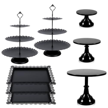 tchrules Black Cake Stands Set,Metal Dessert Table Display Stands, Tiered Cupcake Holder with Desser...