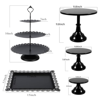 Elegant tchrules Black Cake Stands Set for Celebrations