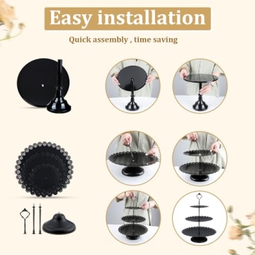 Elegant tchrules Black Cake Stands Set for Celebrations
